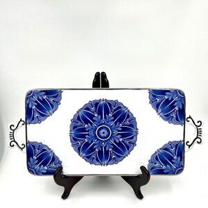 Blue and White Decorative Serving Tray  vintage Bombay Company